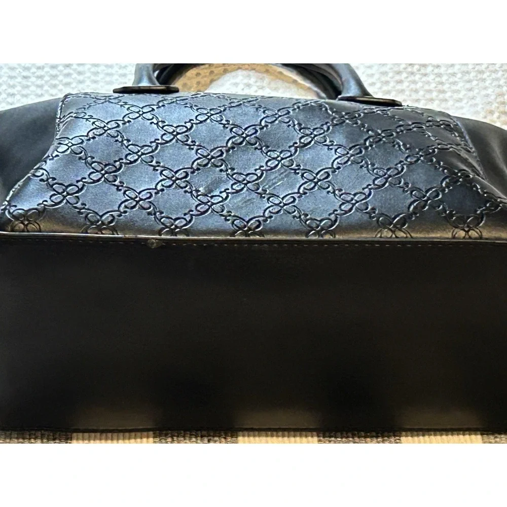 Nine West - Patterned - Solid Black - Satchel- Hand Bag W/Lock + Key Decor